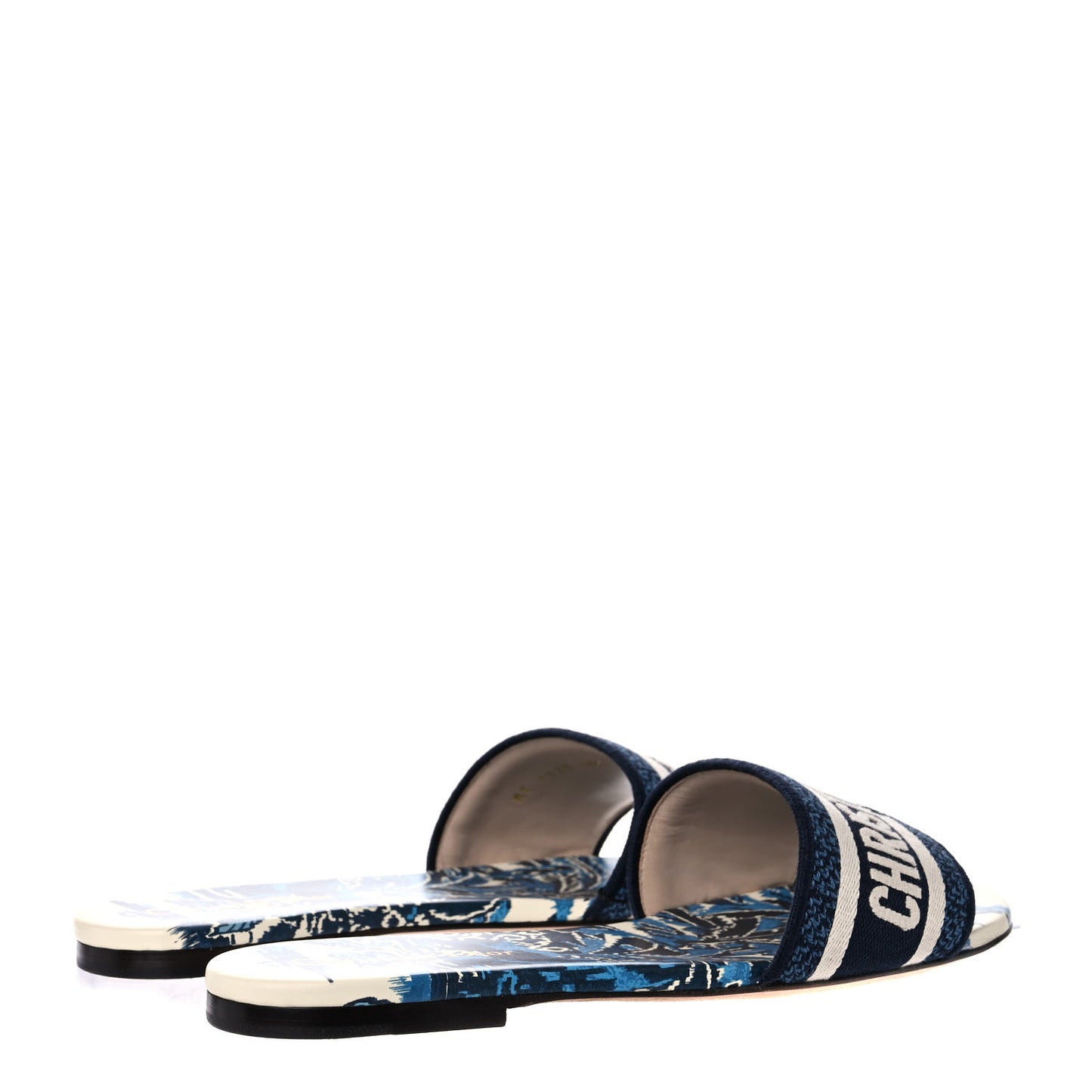 Canvas Palms Embroidered Dway Flat Slide Sandals 40.5 Indigo Blue
