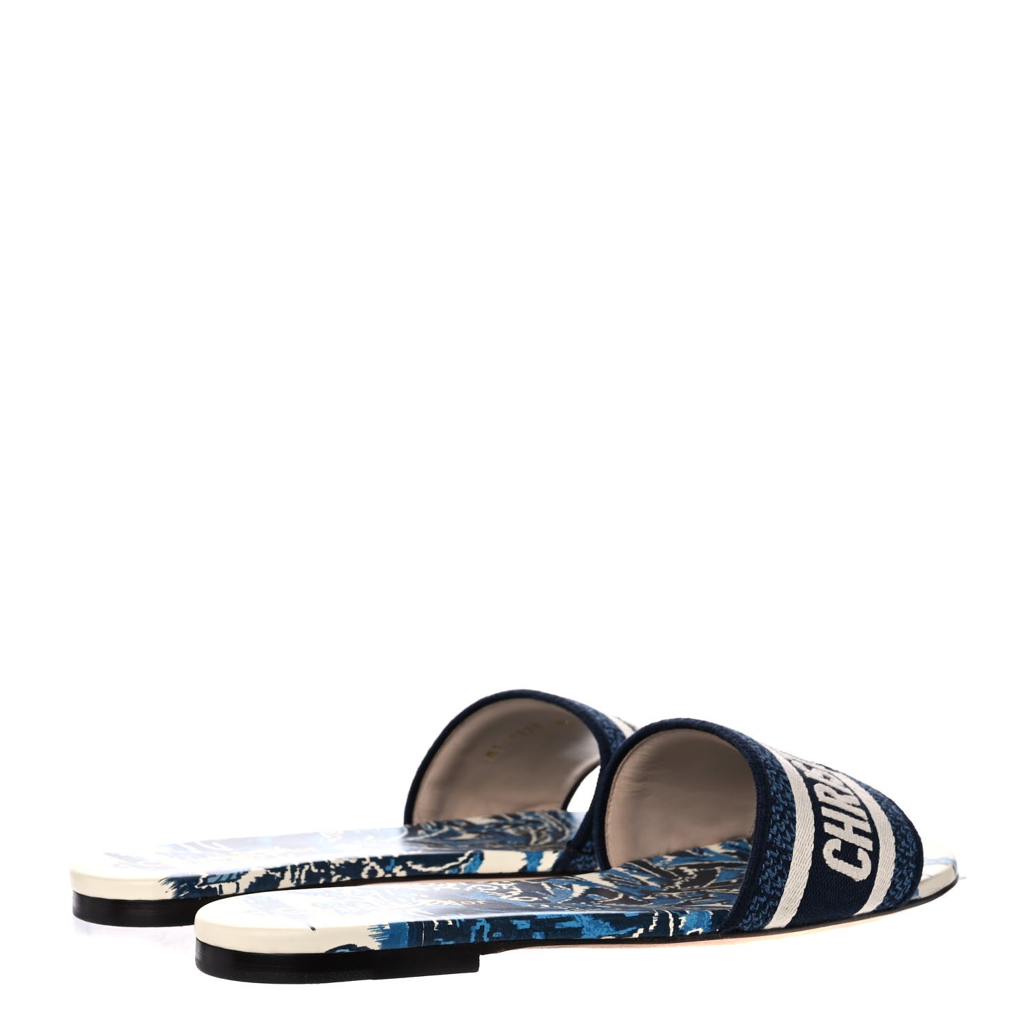 Christian Dior Canvas Palms Embroidered Dway Flat Slide Sandals 40.5 Indigo Blue 4 of 11