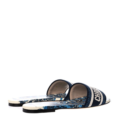 Christian Dior Canvas Palms Embroidered Dway Flat Slide Sandals 40.5 Indigo Blue 4 of 11