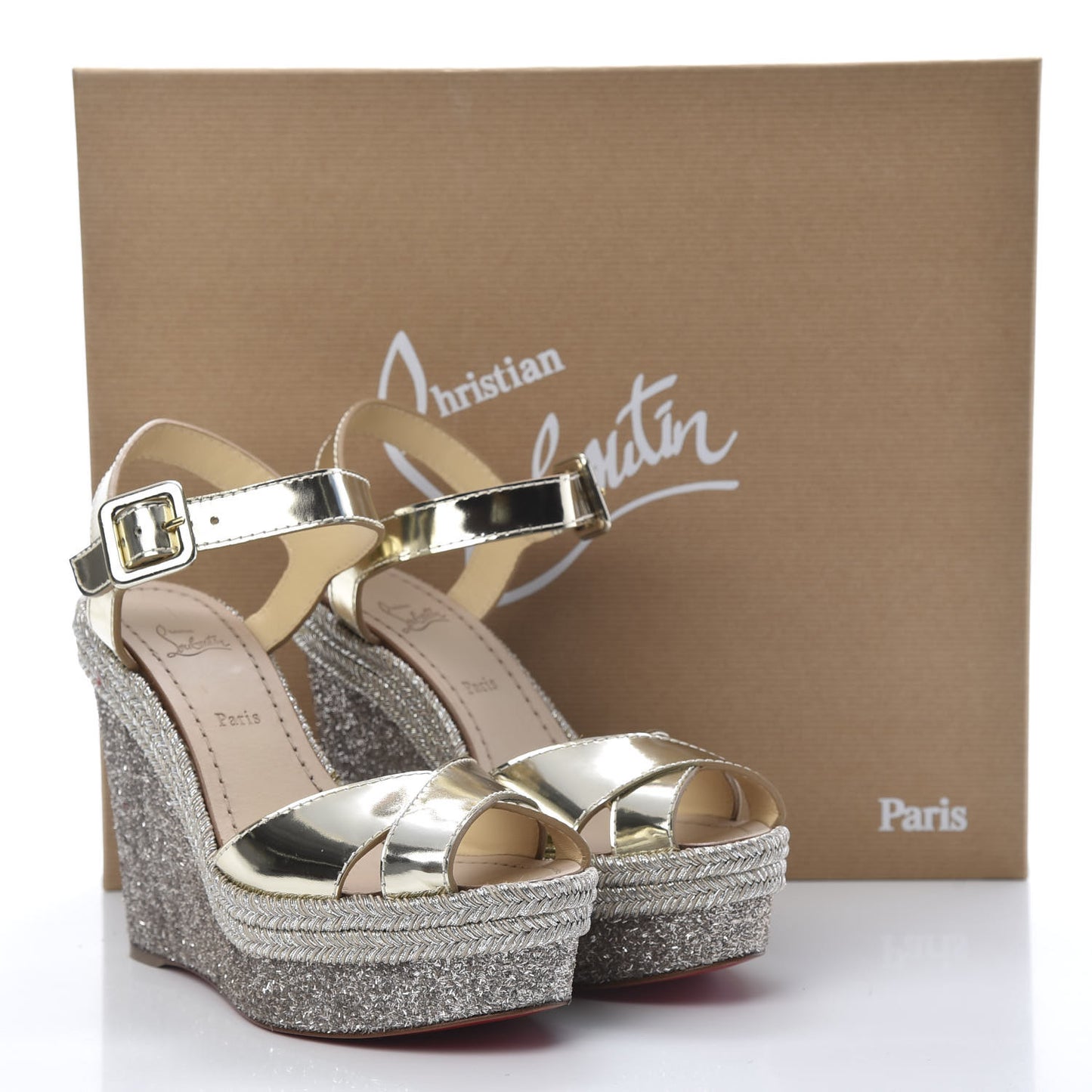 Calfskin Glitter Almeria 120 Wedge Sandals 36 Light Gold