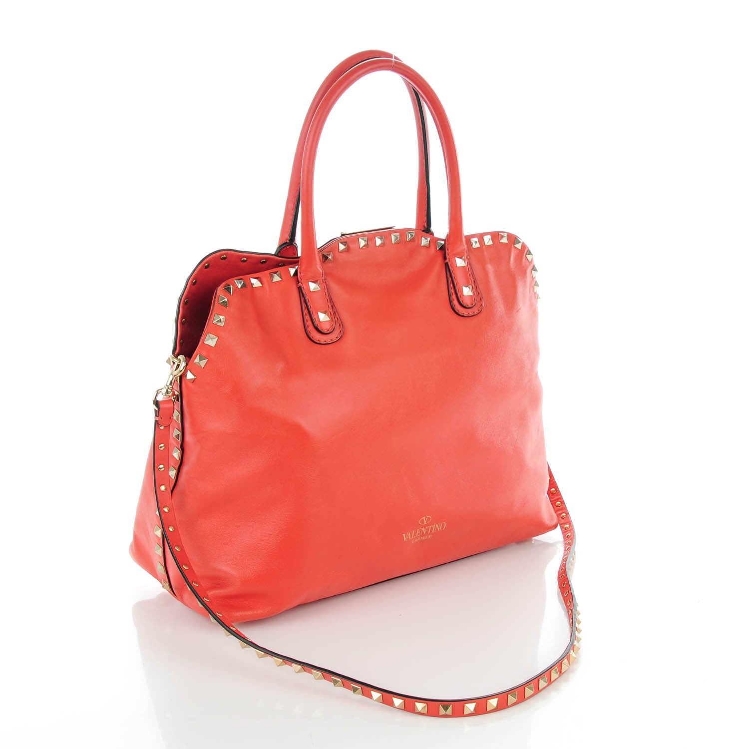 Valentino Garavani Vitello Rockstud Dome Satchel Deep Coral 3 of 7