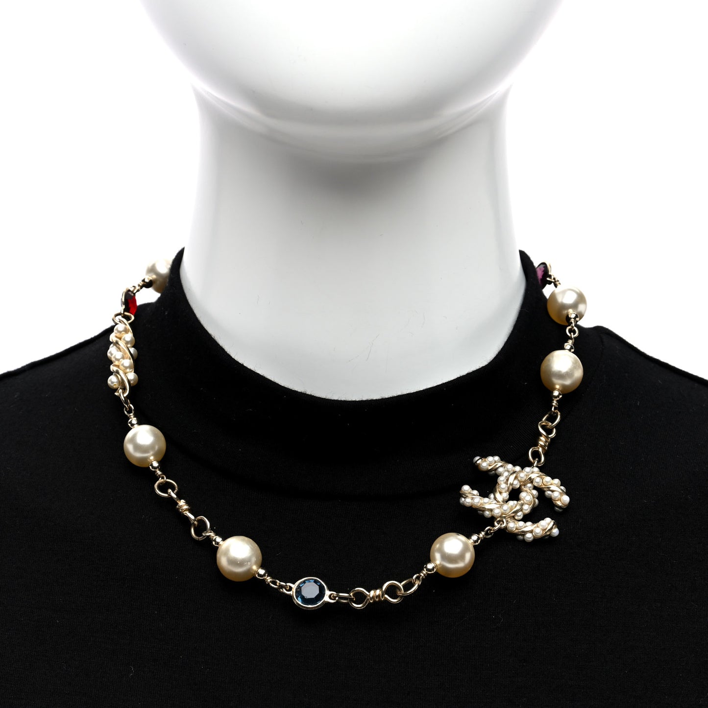 Crystal Pearl CC Choker Necklace Gold Multicolor