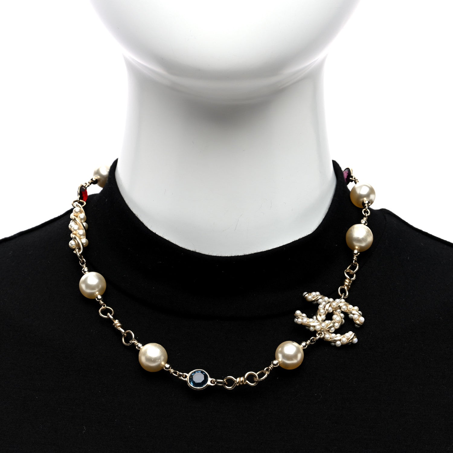 Chanel Crystal Pearl CC Choker Necklace Gold Multicolor 2 of 5