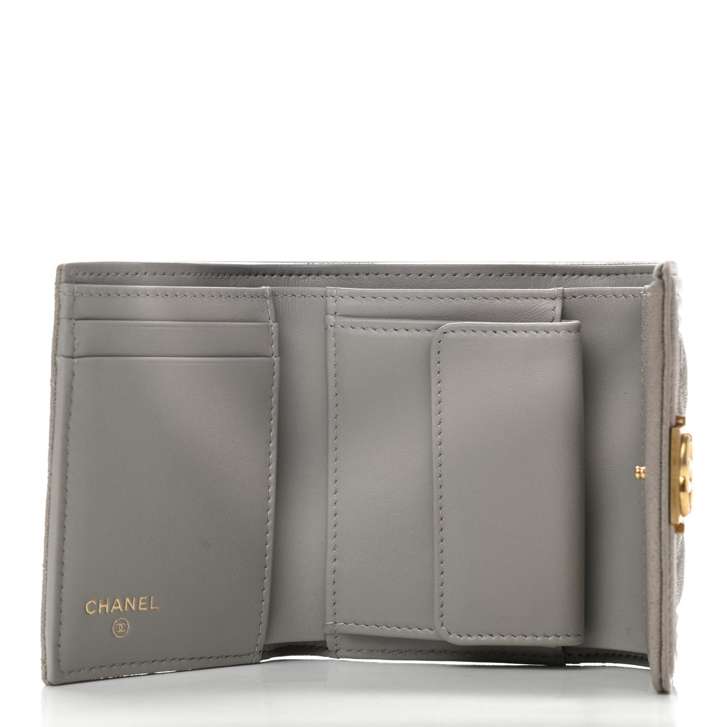 Caviar Quilted Compact Boy Flap Wallet Grey