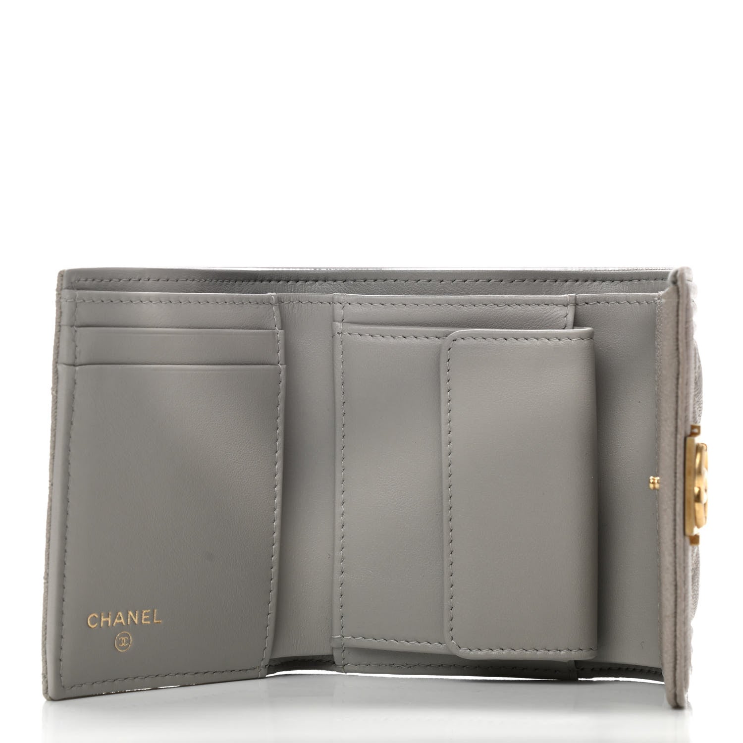Chanel Caviar Quilted Compact Boy Flap Wallet Grey 5 of 7