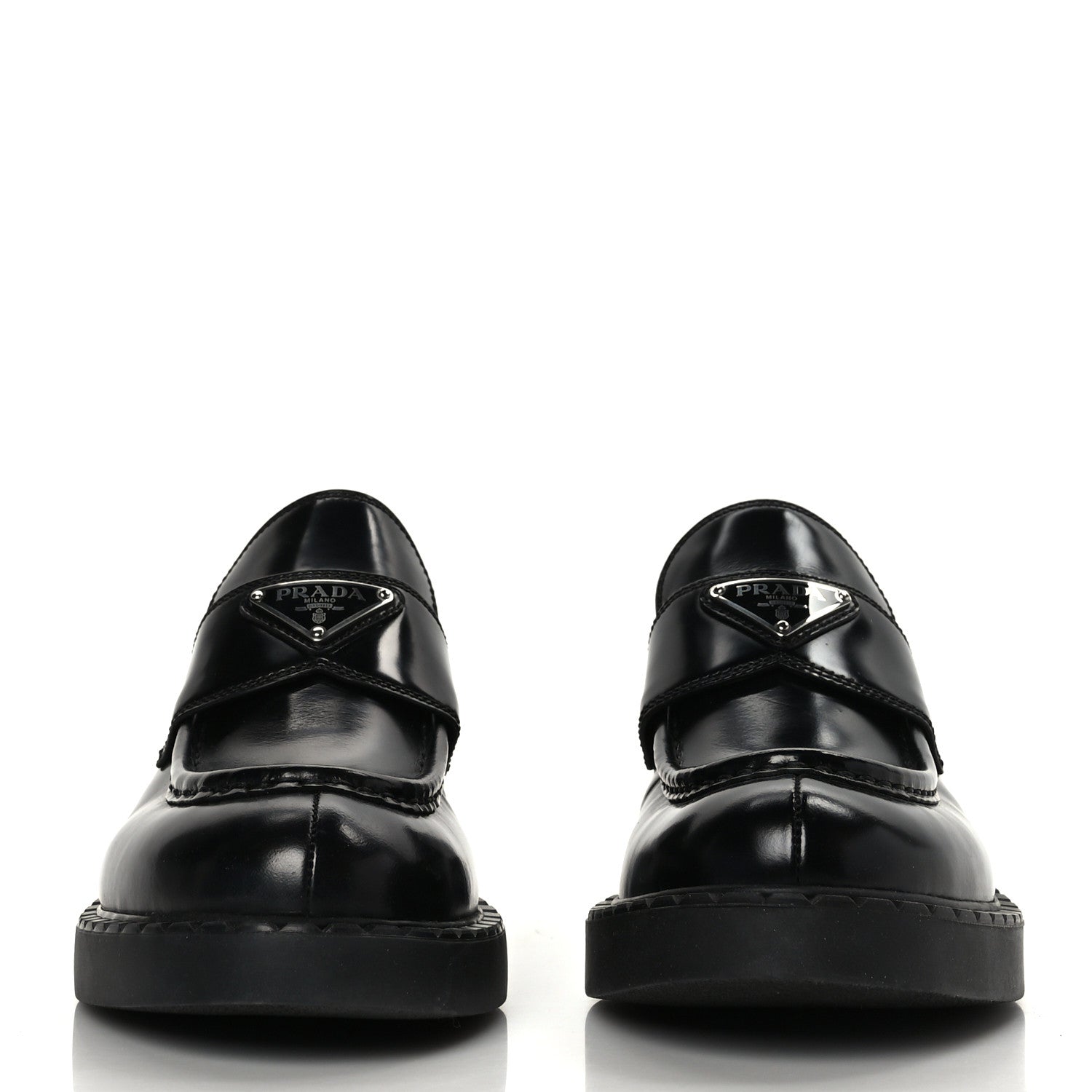 Prada Spazzolato Metal Triangle Logo 50mm Loafers 41 Black 2 of 8
