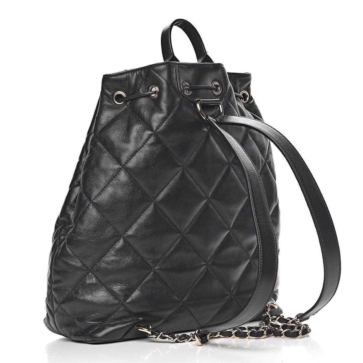 Lambskin Quilted Drawstring Backpack Black