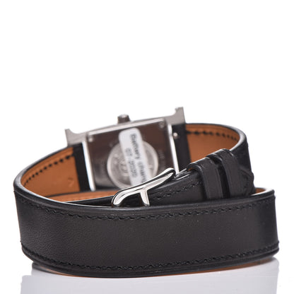 Hermes Stainless Steel Barenia Lacquer 21mm Heure H Hour Double Tour Quartz Watch Noir 4 of 8