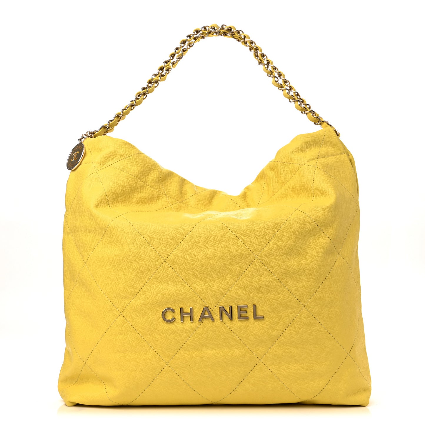Shiny Caviar Quilted Chanel 22 Yellow