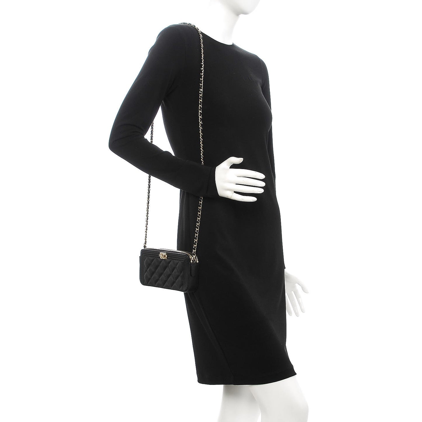 Caviar Quilted Small Boy Clutch With Chain Black