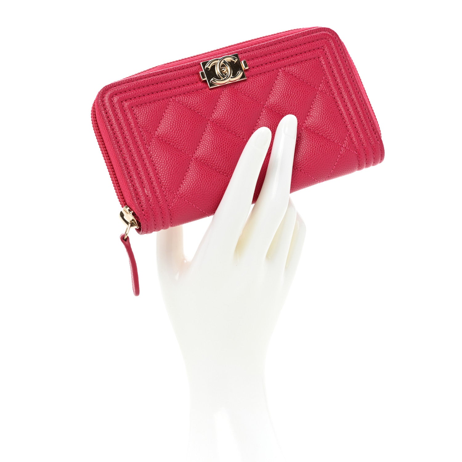 Chanel Caviar Quilted Small Boy Zip Around Wallet Fuchsia 2 of 14