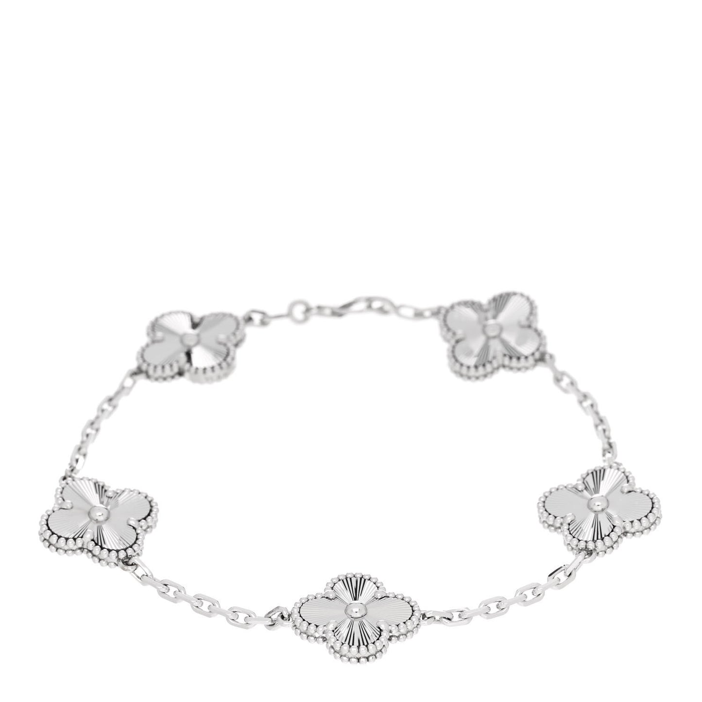 18K White Gold 5 Motifs Guilloche Vintage Alhambra Bracelet