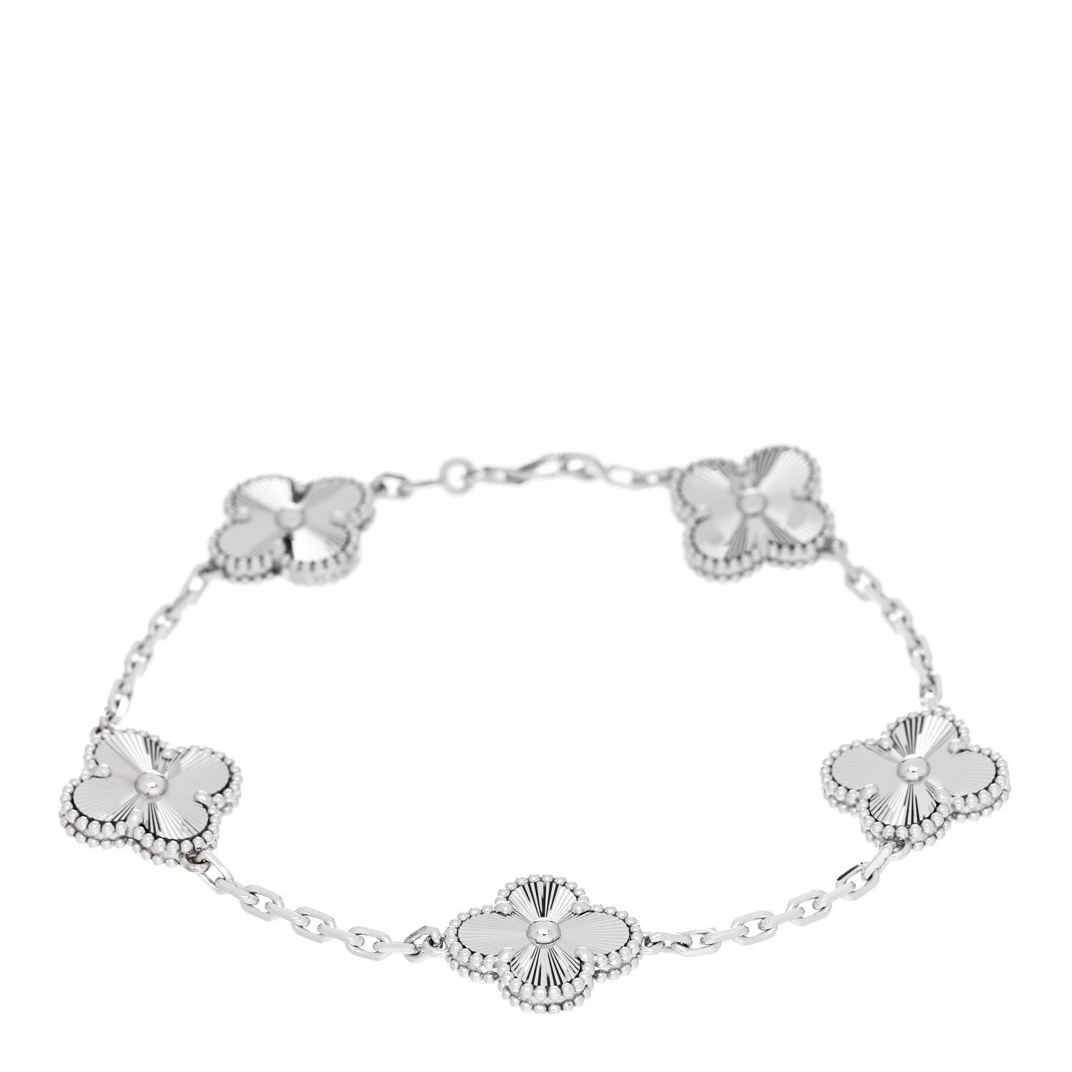 Van Cleef & Arpels 18K White Gold 5 Motifs Guilloche Vintage Alhambra Bracelet 1 of 5