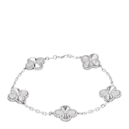 Van Cleef & Arpels 18K White Gold 5 Motifs Guilloche Vintage Alhambra Bracelet 1 of 5