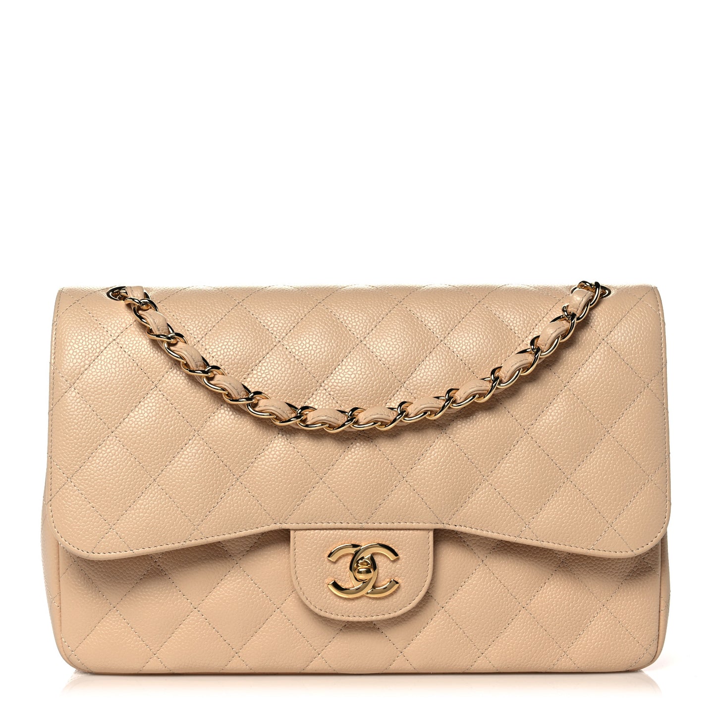 Caviar Quilted Jumbo Double Flap Beige Clair