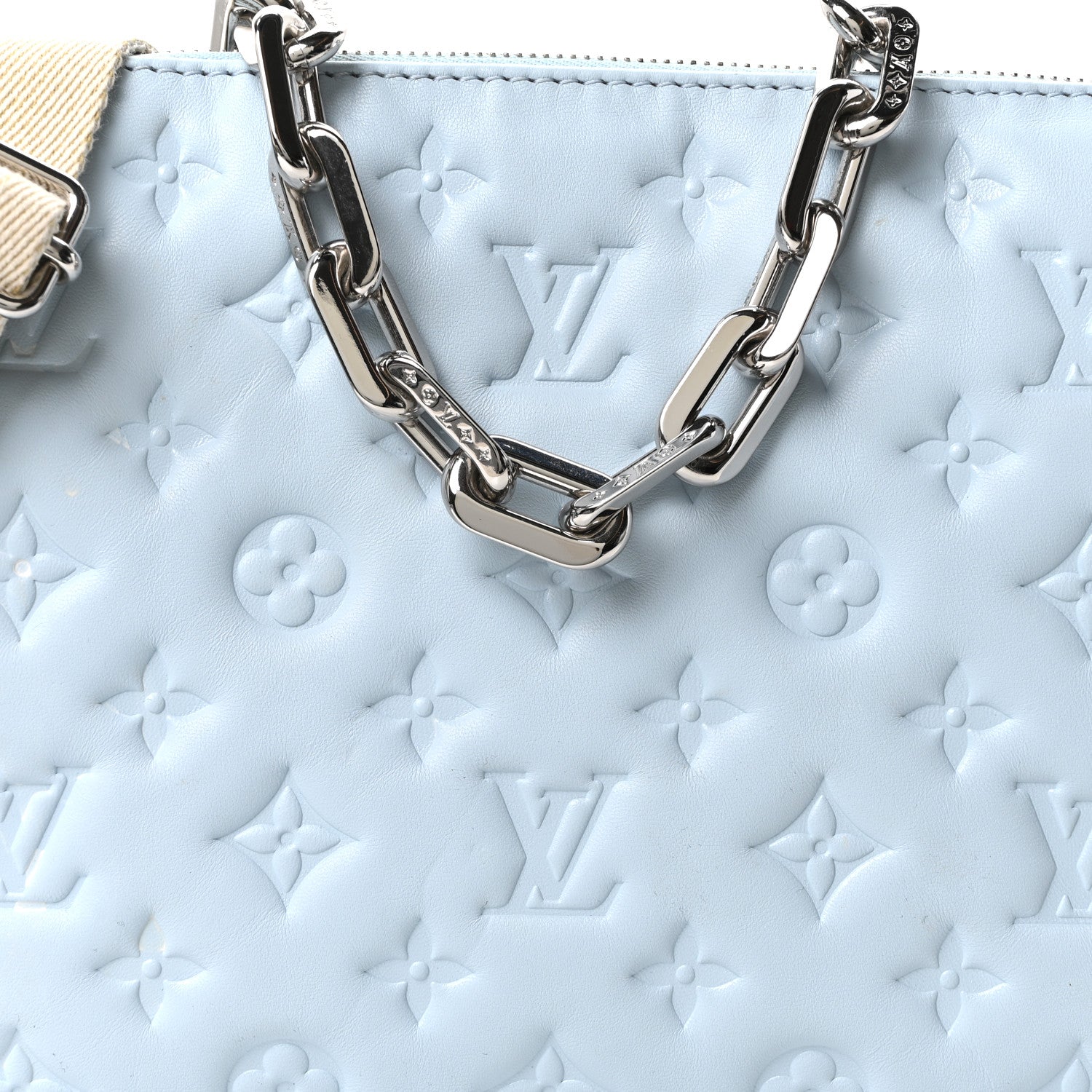 Louis Vuitton Lambskin Embossed Monogram Coussin PM Ice Blue 7 of 9