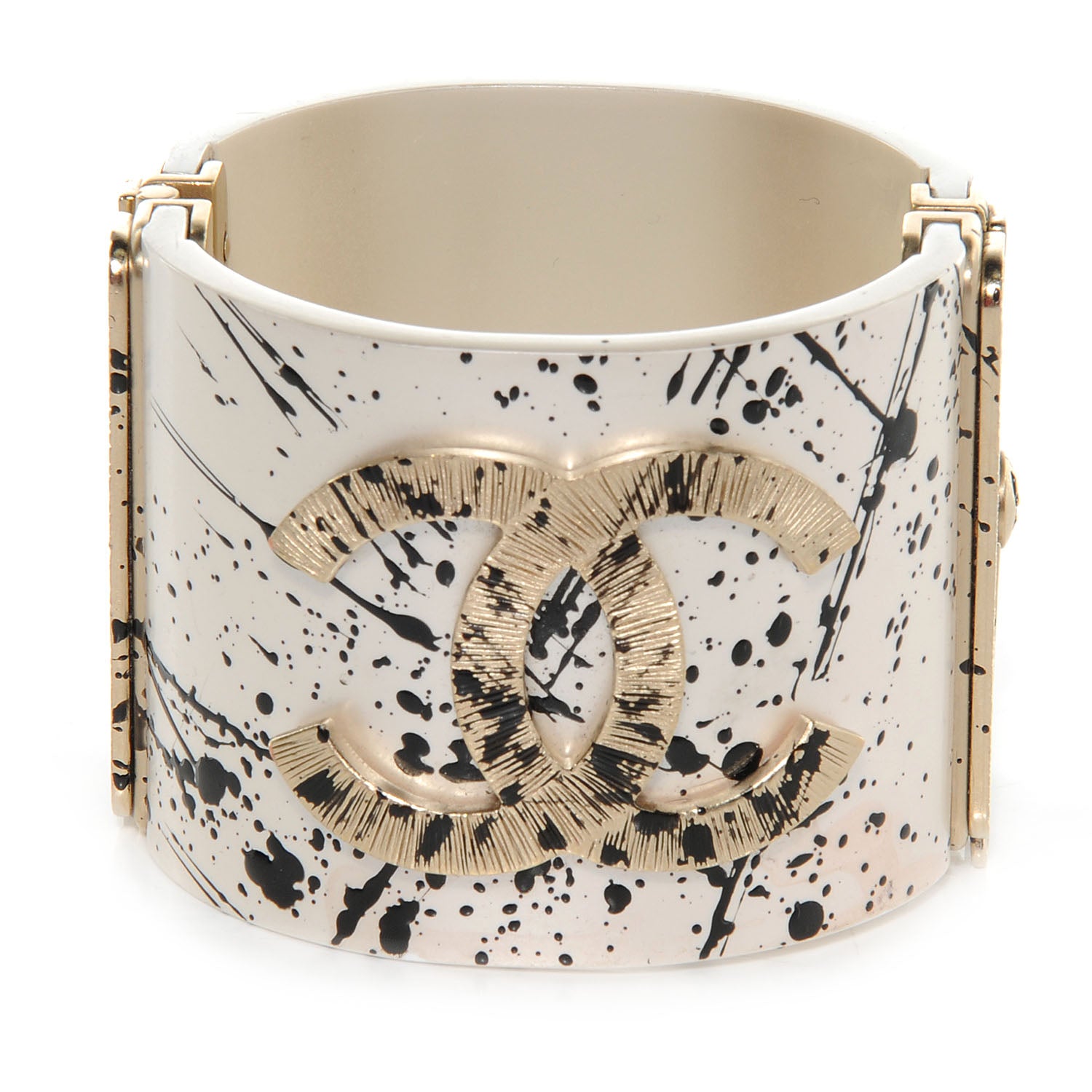Chanel Matte Jackson Pollock Splattered Paint Cuff Ivory CC 1 of 6