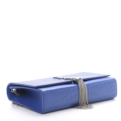 Saint Laurent Calfskin Crocodile Embossed Medium Classic Monogram Kate Tassel Satchel Bleu Majorelle 4 of 12