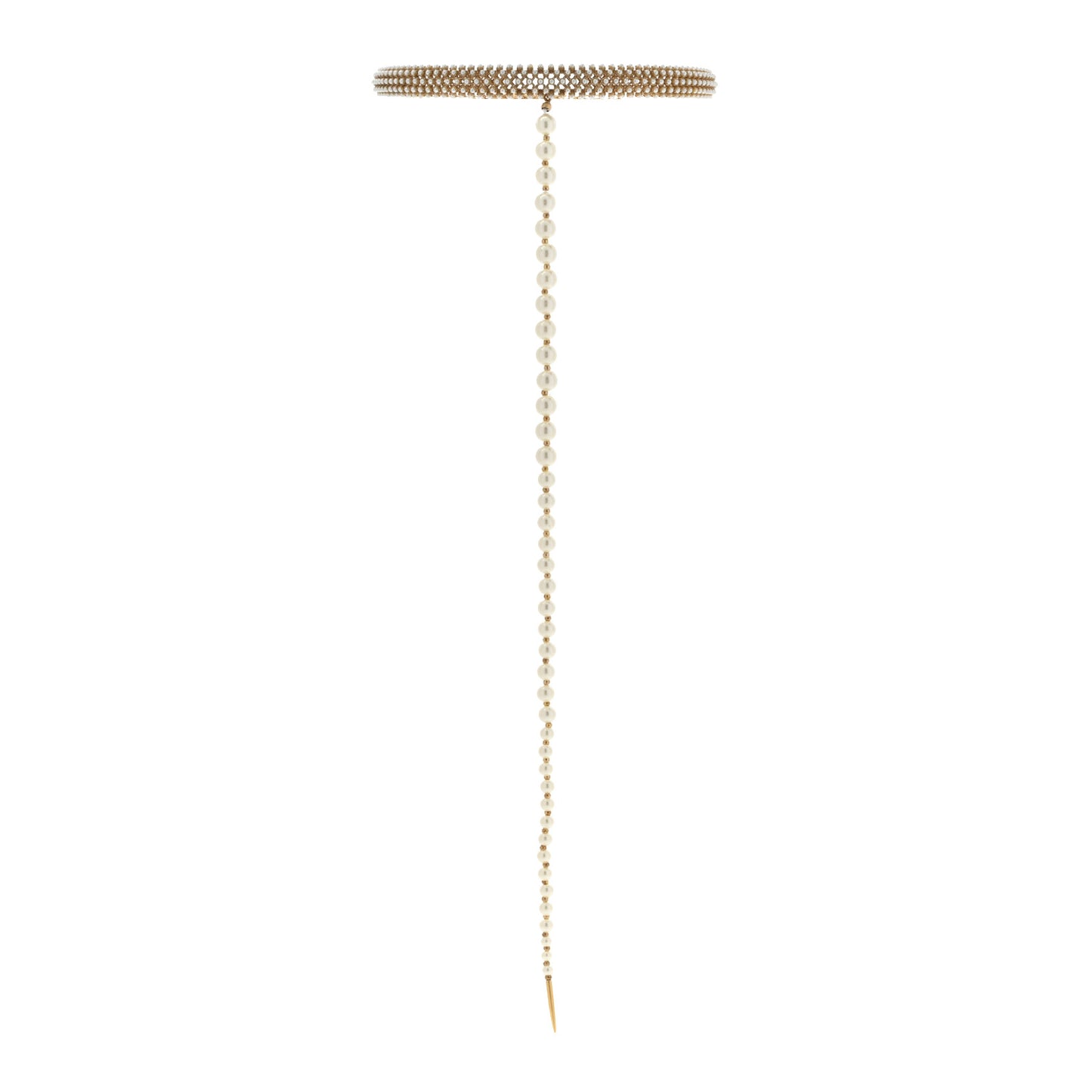 Pearl Metal Long Lariat Necklace Gold