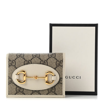 Gucci GG Supreme Monogram Azalea Calfskin Horsebit 1955 Card Case Wallet Beige Ebony Mystic White 10 of 10