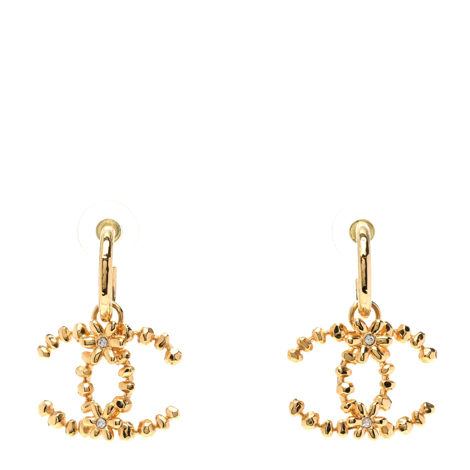 Chanel Metal Bead Crystal CC Drop Earrings Gold 1 of 4