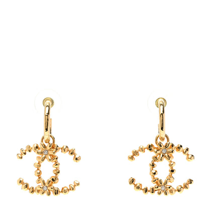 Chanel Metal Bead Crystal CC Drop Earrings Gold 1 of 4
