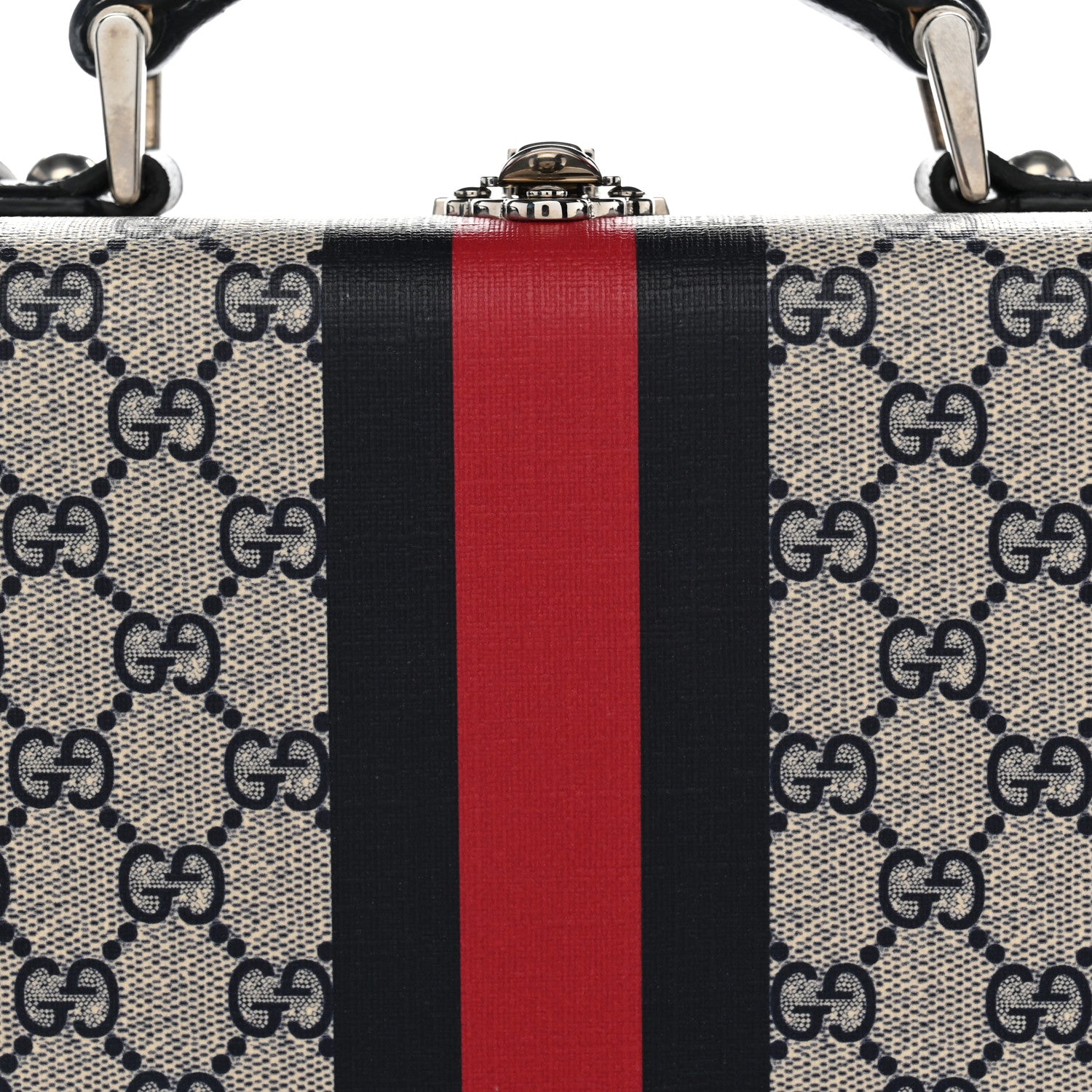 Gucci GG Supreme Monogram Web Savoy Medium Top Handle Beauty Case Beige Blue 7 of 9