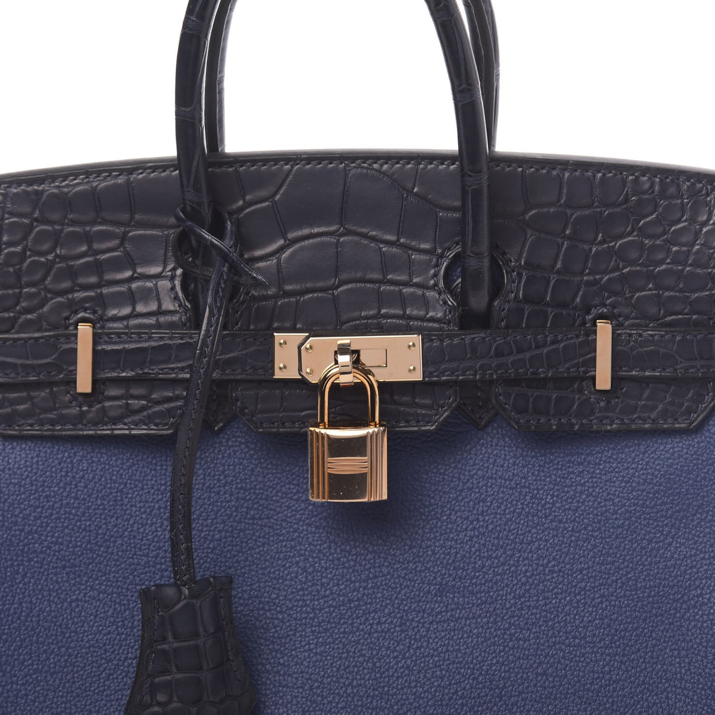 Taurillon Novillo Matte Alligator Birkin Touch 25 Bleu Saphir Marine