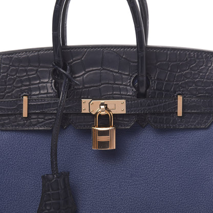 Hermes Taurillon Novillo Matte Alligator Birkin Touch 25 Bleu Saphir Marine 10 of 38