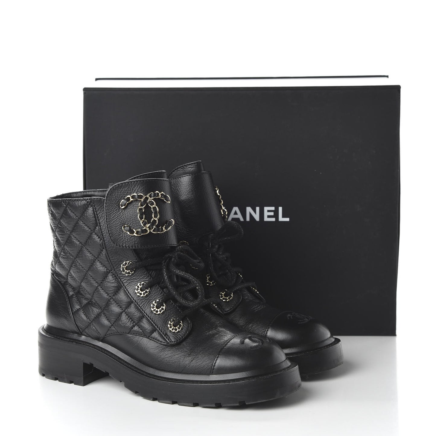 Shiny Goatskin Calfskin Quilted Lace Up Combat Boots 38 Black