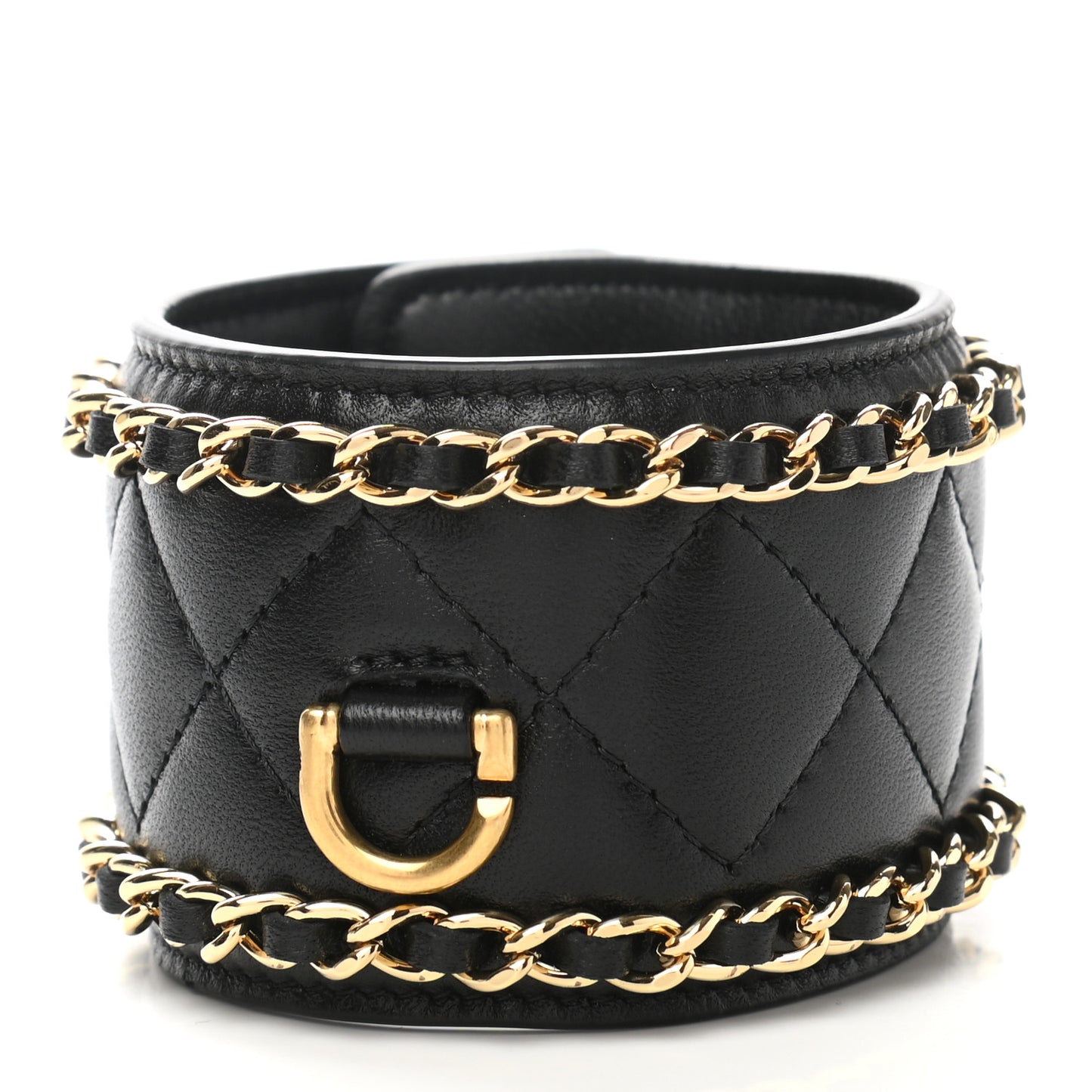 Lambskin Quilted Flap Card Holder With Cuff Black