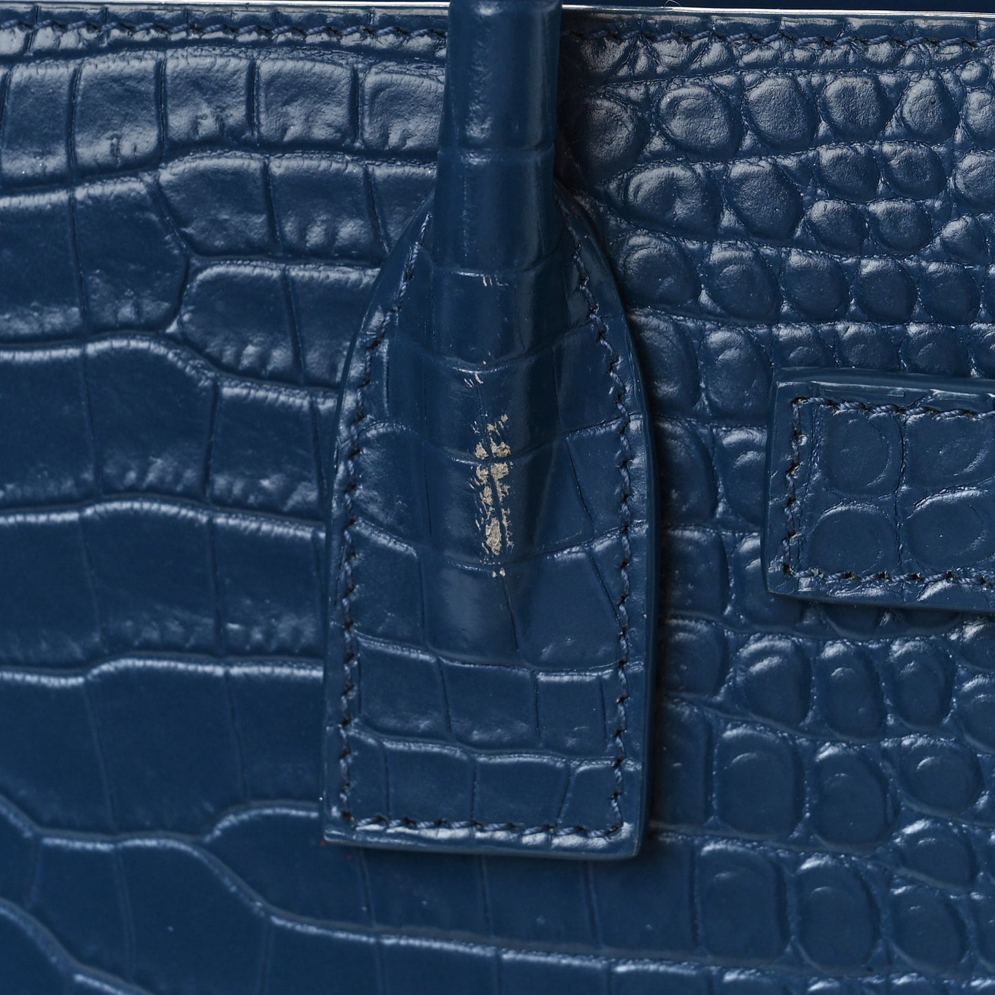 Calfskin Crocodile Embossed Small Sac de Jour Blue
