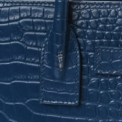 Saint Laurent Calfskin Crocodile Embossed Small Sac de Jour Blue 12 of 14