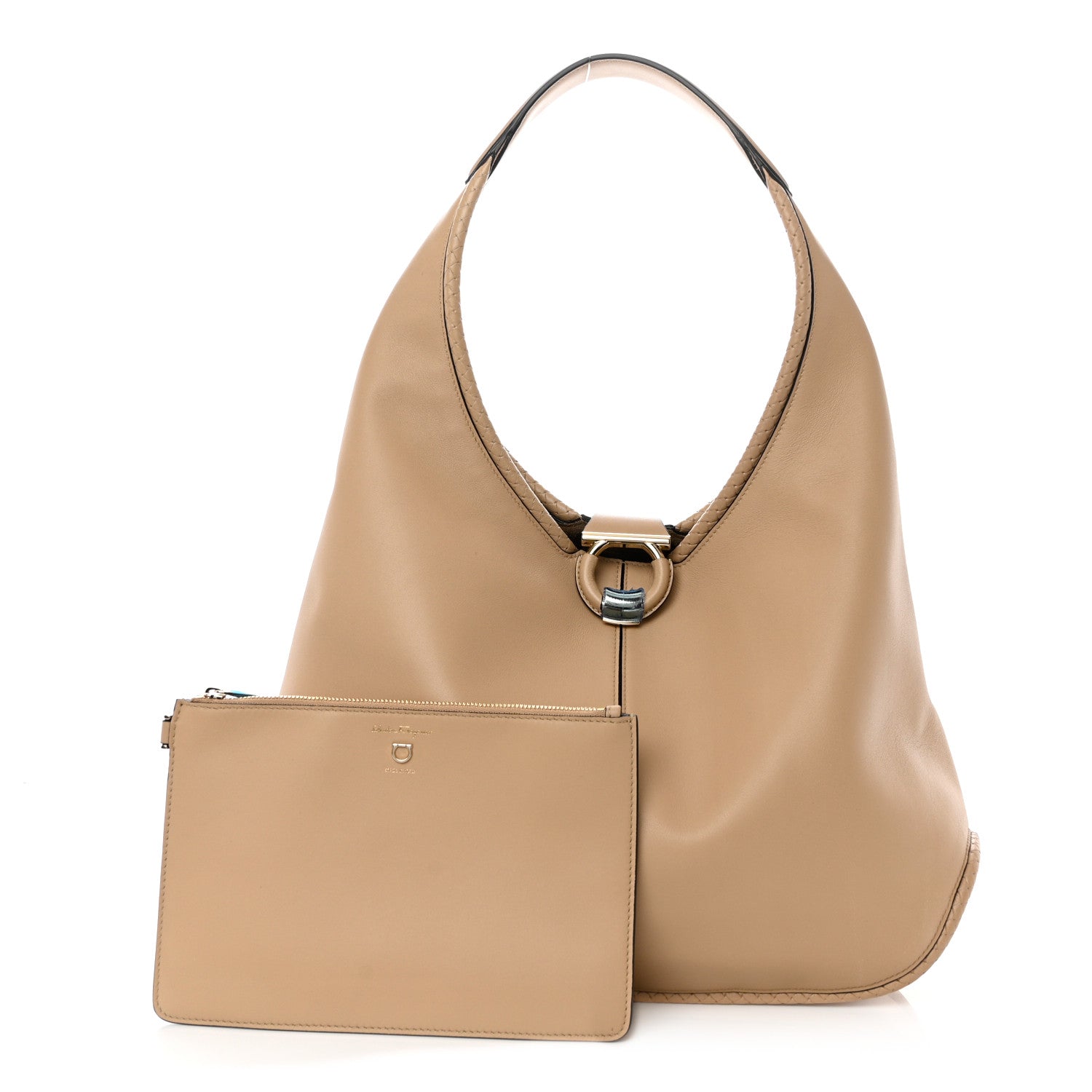Salvatore Ferragamo Calfskin Gancini Hobo Beige 1 of 10