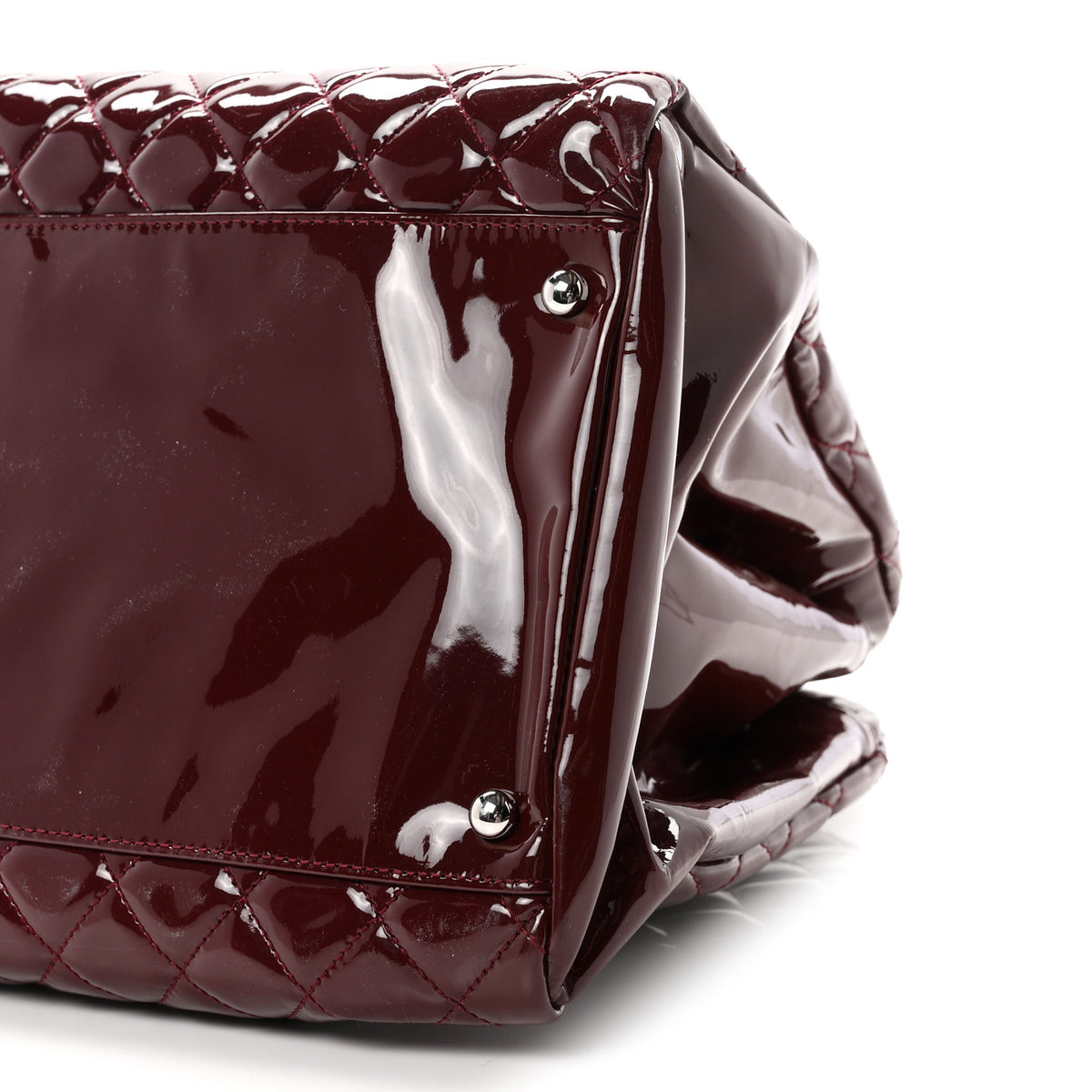 Chanel Patent Quilted Maxi Just Mademoiselle Bowling Bag Burgundy 10 of 10