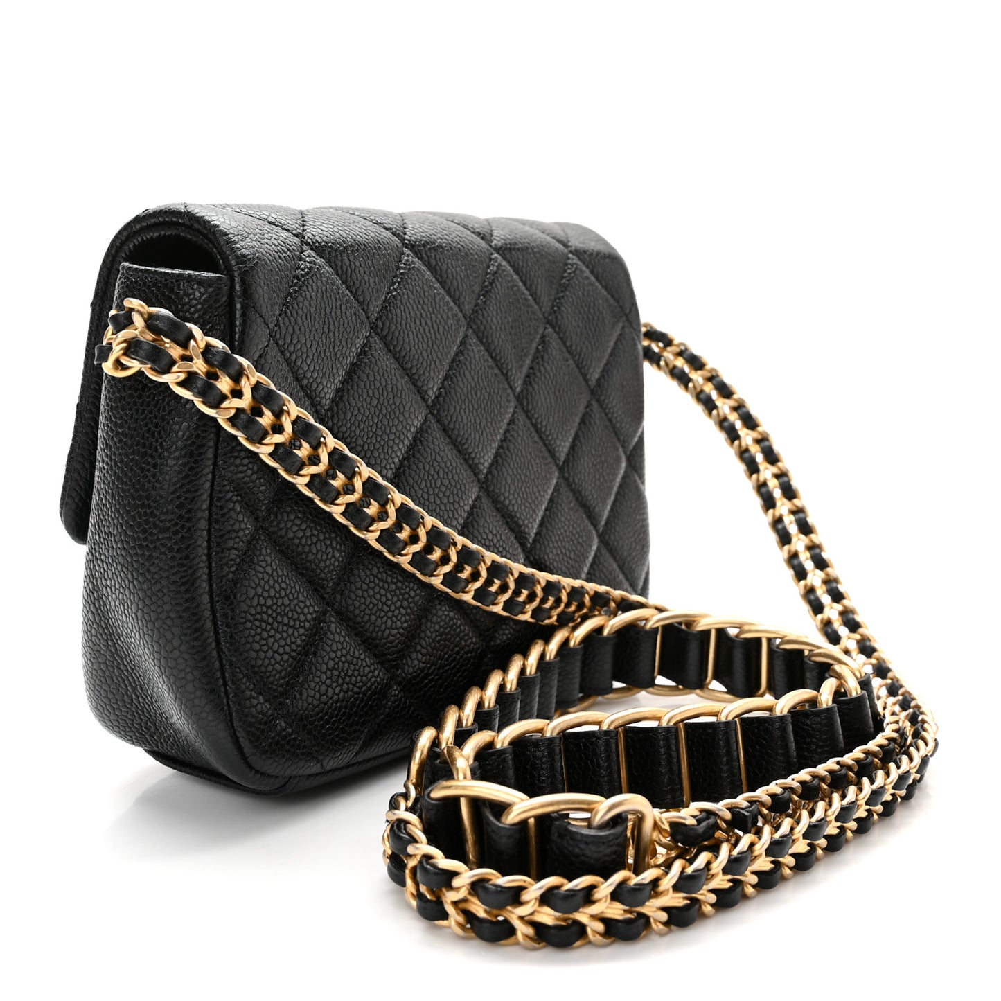Caviar Quilted Mini Chain Soul Flap Black