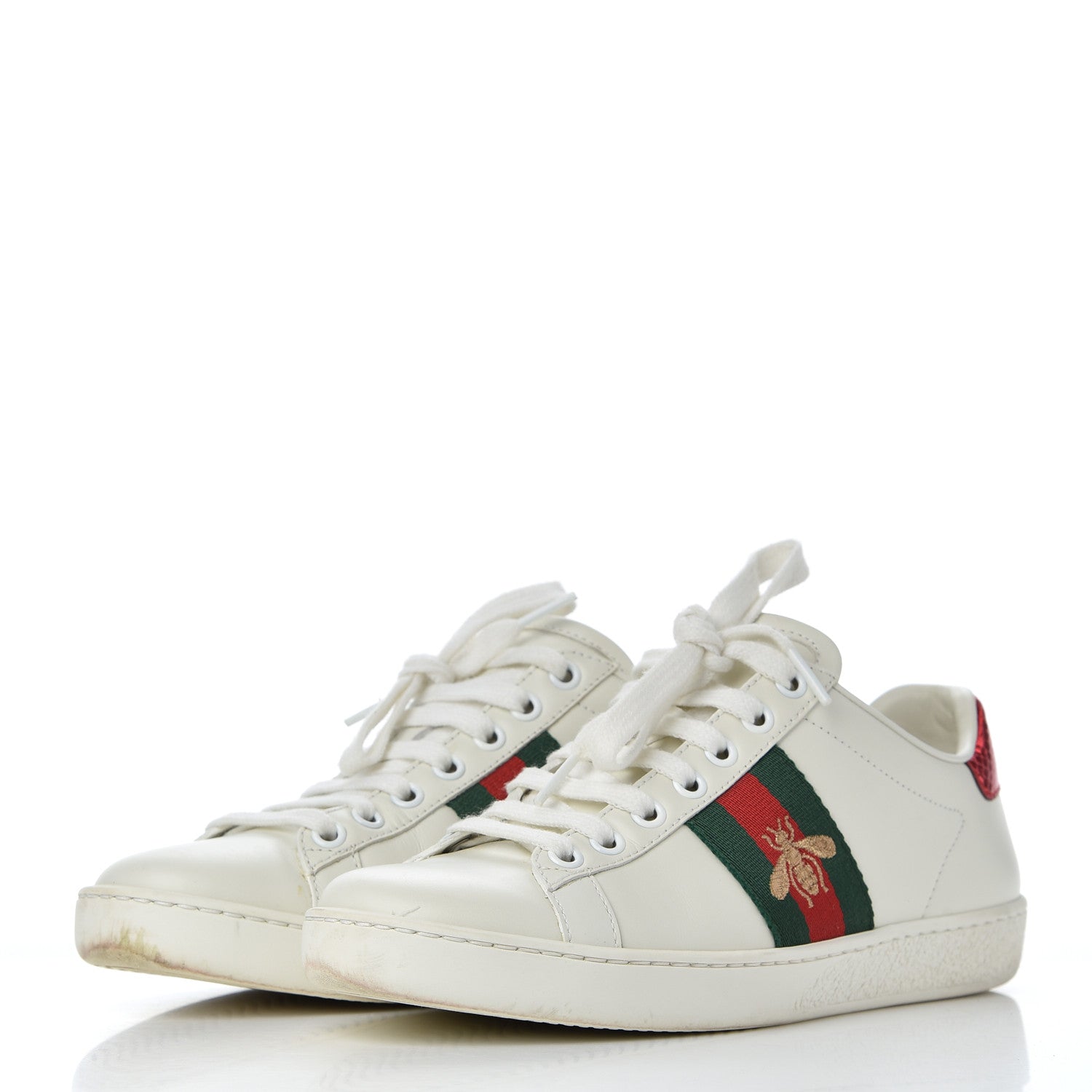 Gucci Calfskin Ayers Bee Embroidered Womens Ace Sneakers 35 White Green 3 of 19