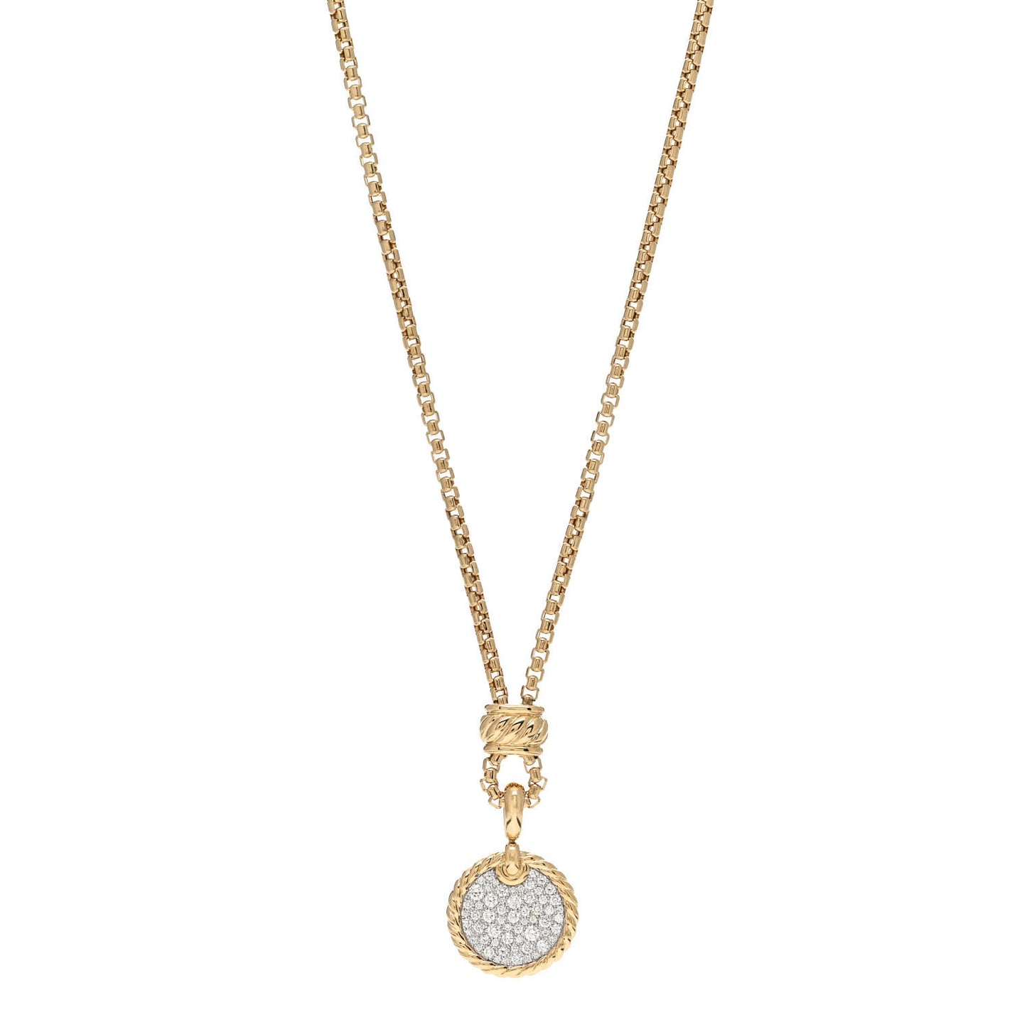 18K Yellow Gold Diamond Elements Disc Pave Pendant Necklace