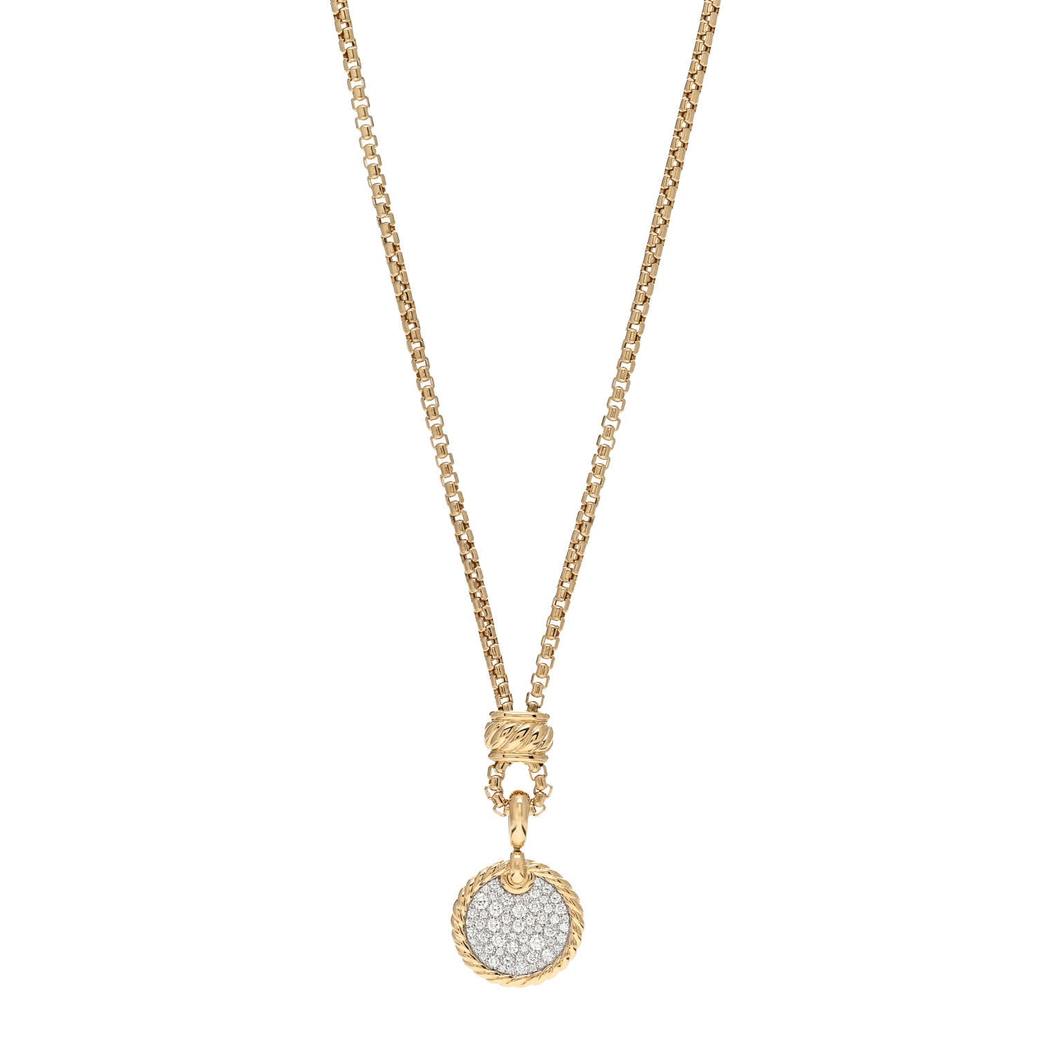David Yurman 18K Yellow Gold Diamond Elements Disc Pave Pendant Necklace 1 of 4