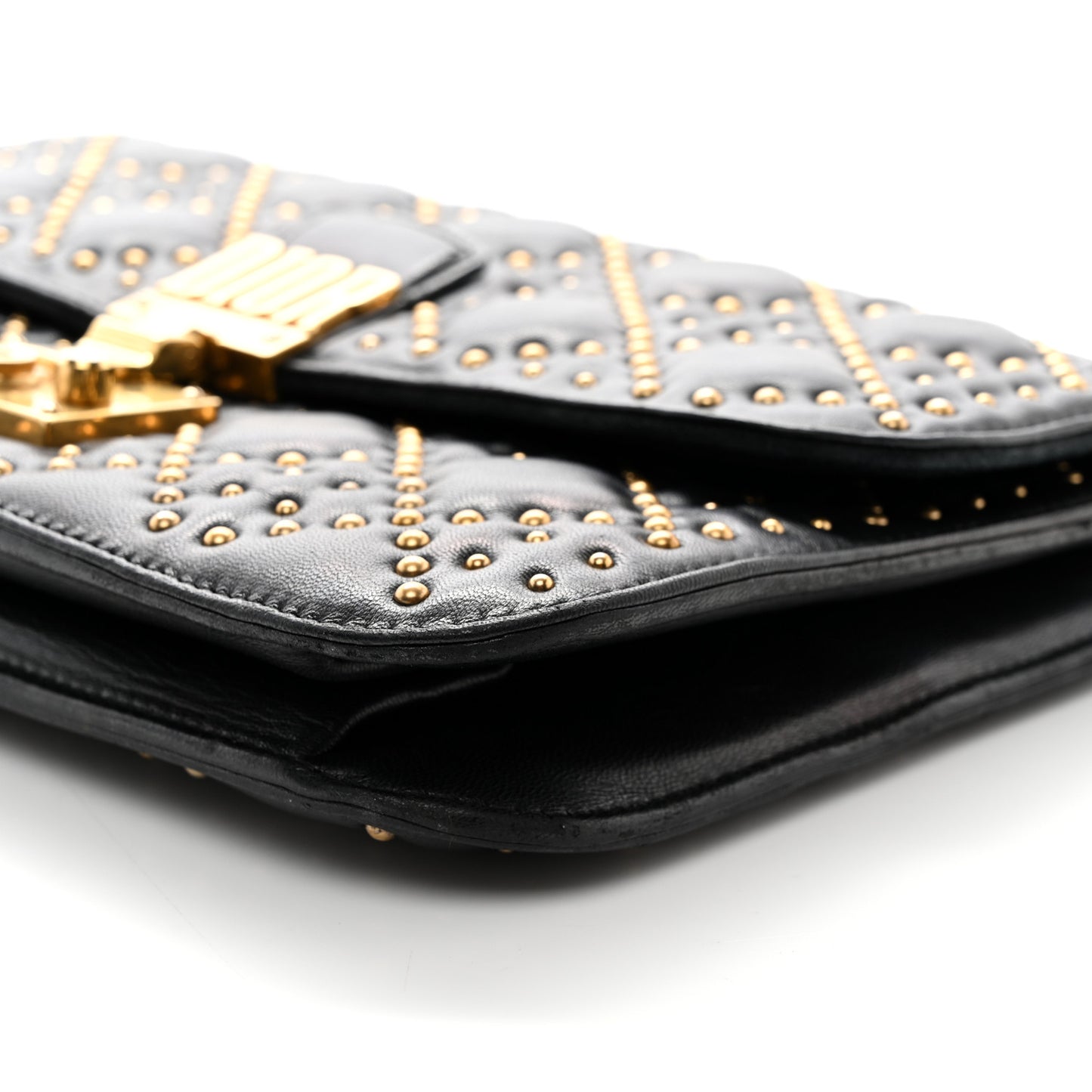 Lambskin Cannage Studded Large Dioraddict Flap Bag Black