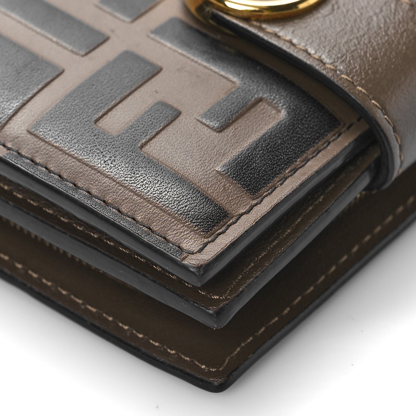 Vitello Soft F is Fendi Bi-Color FF 1974 Embossed Compact Wallet Maya Black