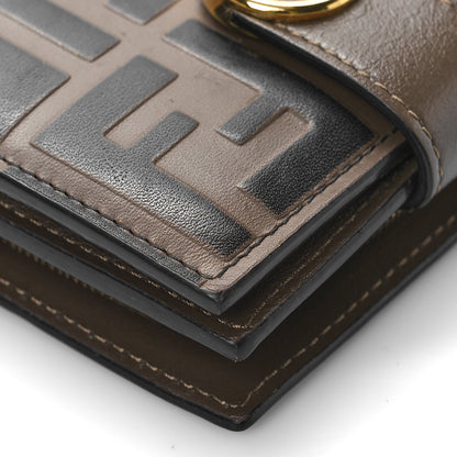Fendi Vitello Soft F is Fendi Bi-Color FF 1974 Embossed Compact Wallet Maya Black 9 of 9