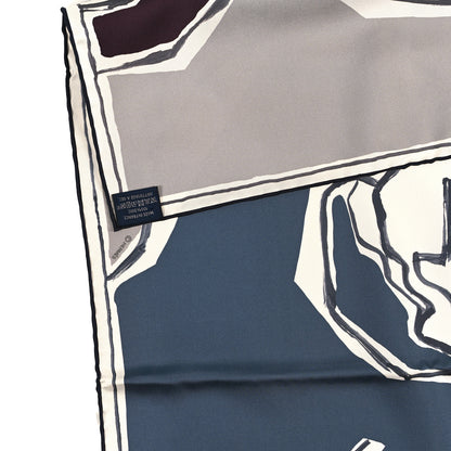 Hermes Silk La Danse des Chevaux Double Face Scarf 90 Marine Pierre Bordeaux 3 of 3