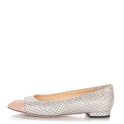 Chanel Metallic Goatskin Patent Calfskin Cap Toe Ballerina Flats 39 Pink Beige 1 of 7