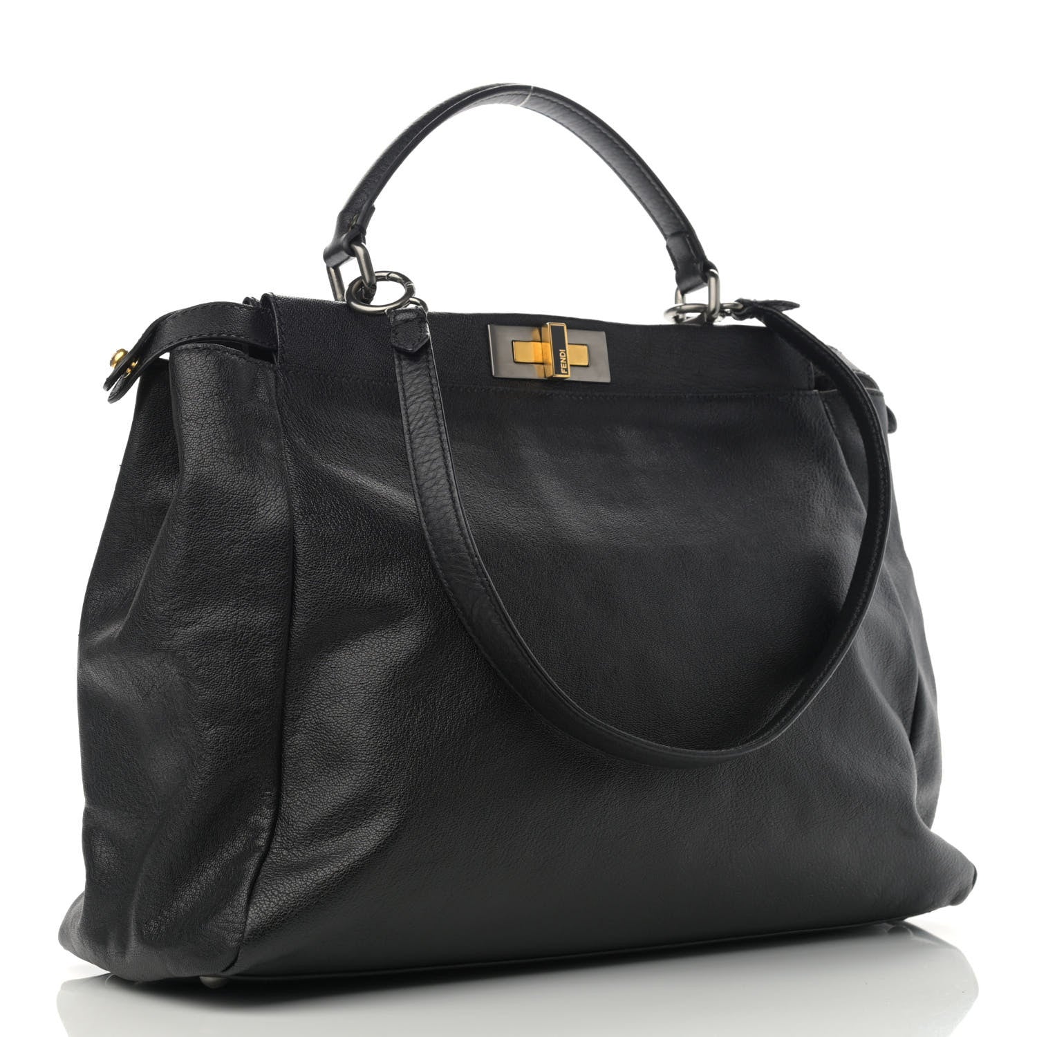 Fendi Goatskin Zucca Large Peekaboo Iconic Satchel Black Tobacco 3 of 12