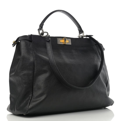 Fendi Goatskin Zucca Large Peekaboo Iconic Satchel Black Tobacco 3 of 12