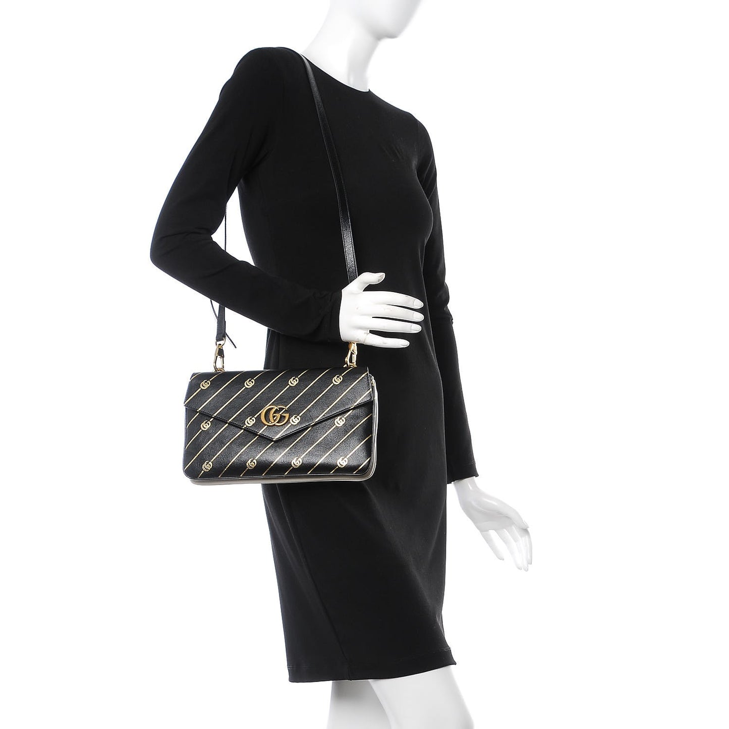 Calfskin Diagonal GG Medium Thiara Double Envelope Shoulder Bag Black White