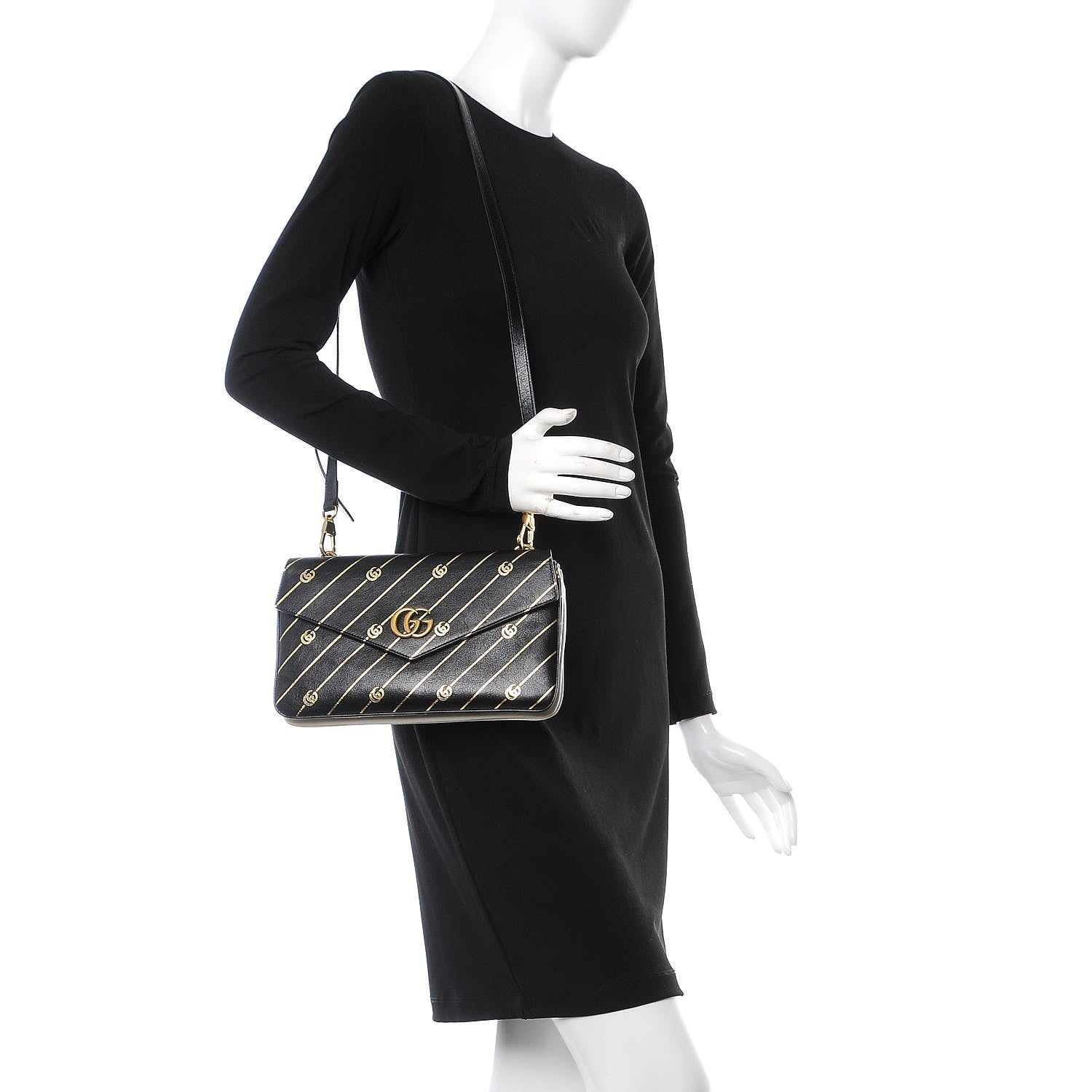 Gucci Calfskin Diagonal GG Medium Thiara Double Envelope Shoulder Bag Black White 5 of 11