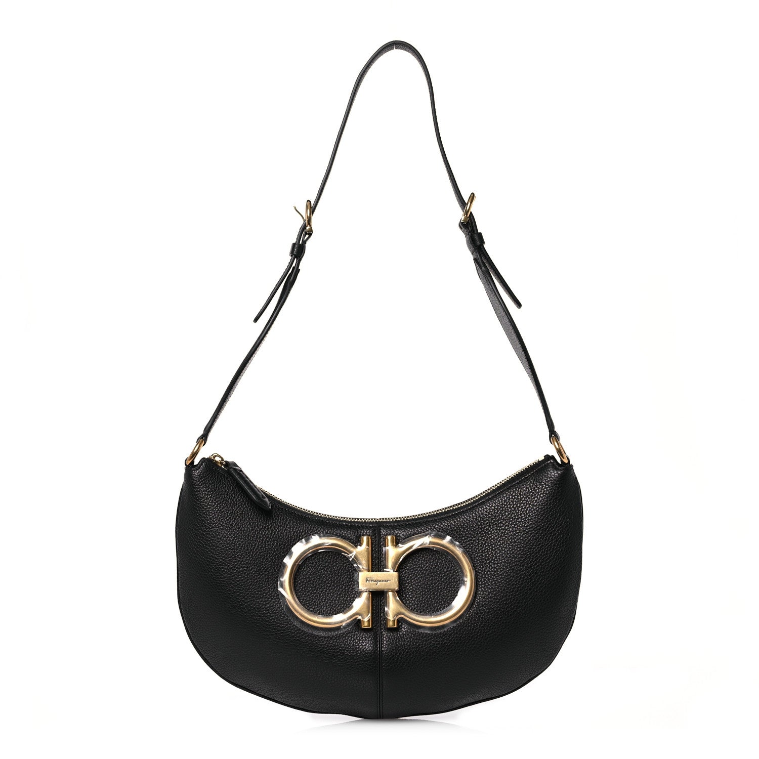 Salvatore Ferragamo Calfskin Maxi Gancio Shoulder Bag Black 1 of 10