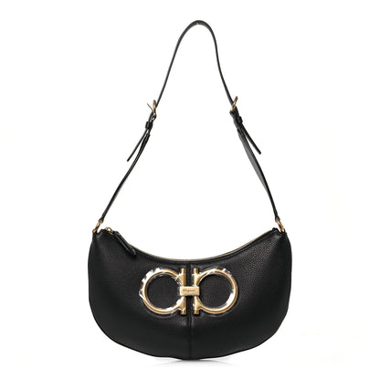 Salvatore Ferragamo Calfskin Maxi Gancio Shoulder Bag Black 1 of 10